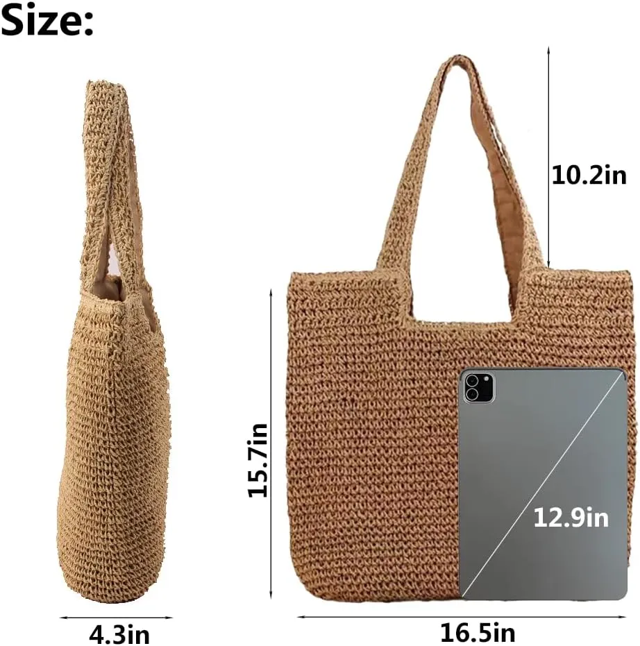Geelyda Summer Straw Beach Bags for Women - Women Beach Handmade Woven Tote Bag, Soft Large Woven Shoulder Purse