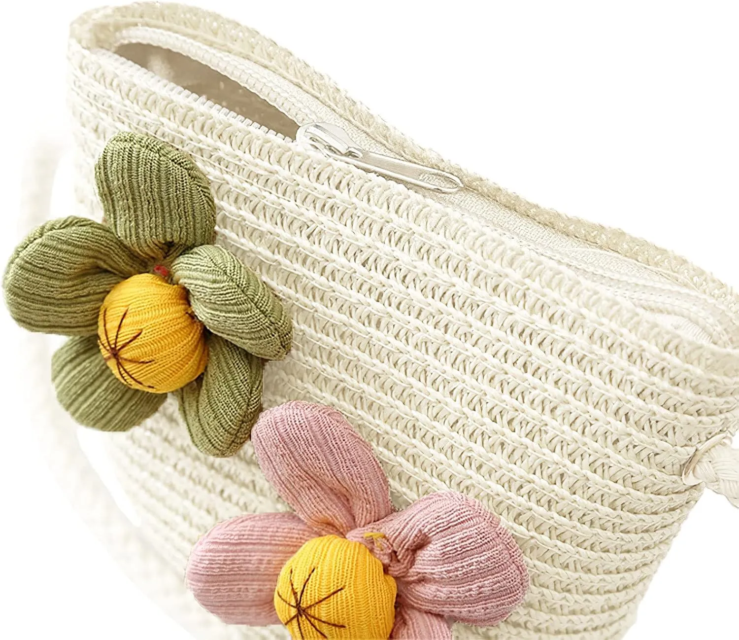 Girls Straw Hat Purse Bag Set Lace Brim Flowers Pearl Summer Beach Sun Hat Princess Shoulder Crossbody Bag Chin Strap