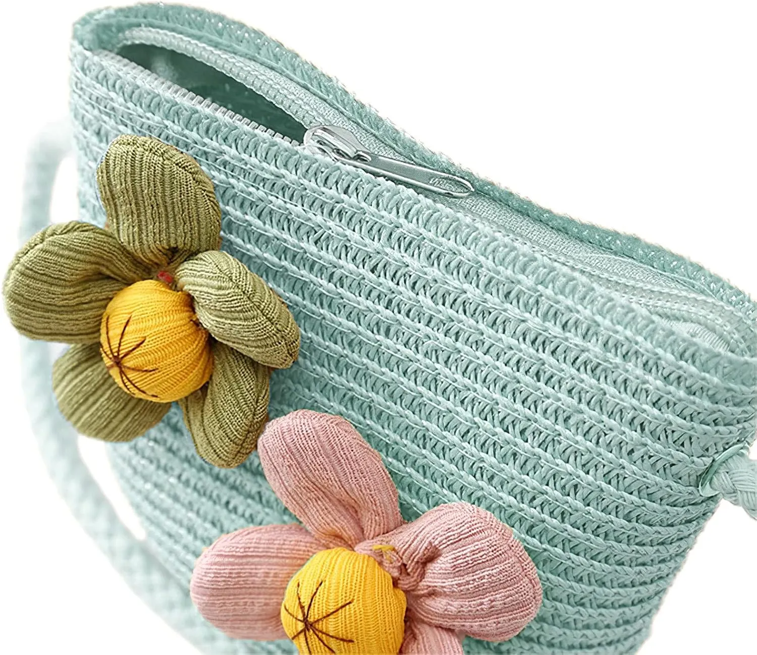 Girls Straw Hat Purse Bag Set Lace Brim Flowers Pearl Summer Beach Sun Hat Princess Shoulder Crossbody Bag Chin Strap