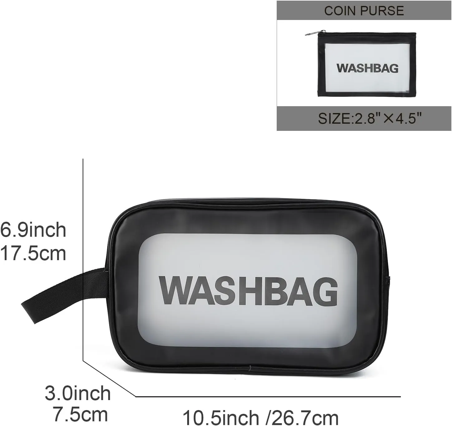 Gladdon Clear Travel Toiletry Bags for Women Clear Purse Bathroom Shower Pouches Makeup Bag Set of 4 Washbags Black