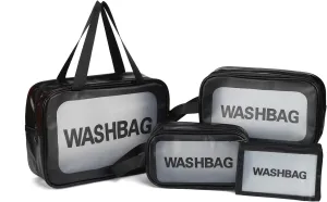 Gladdon Clear Travel Toiletry Bags for Women Clear Purse Bathroom Shower Pouches Makeup Bag Set of 4 Washbags Black
