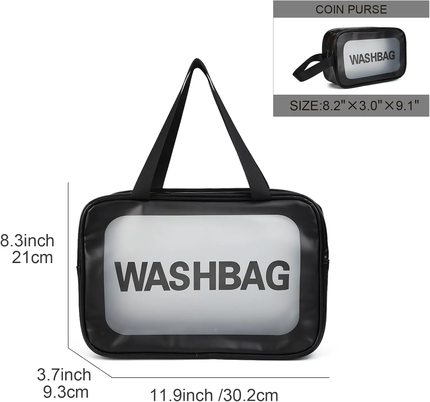 Gladdon Clear Travel Toiletry Bags for Women Clear Purse Bathroom Shower Pouches Makeup Bag Set of 4 Washbags Black