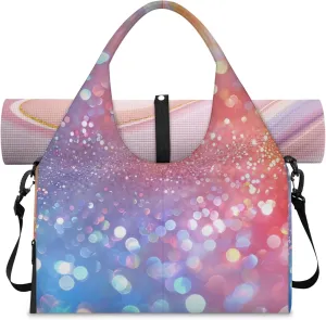 Glitter Wall Paper Gym Bag Yoga Mat Tote for Women with Shoes Compartment Lightweight Duffle Travel Carrier Wet Dry Storage Pockets Adjustable Pilates Mats Shoulder Bags for Sport Swim