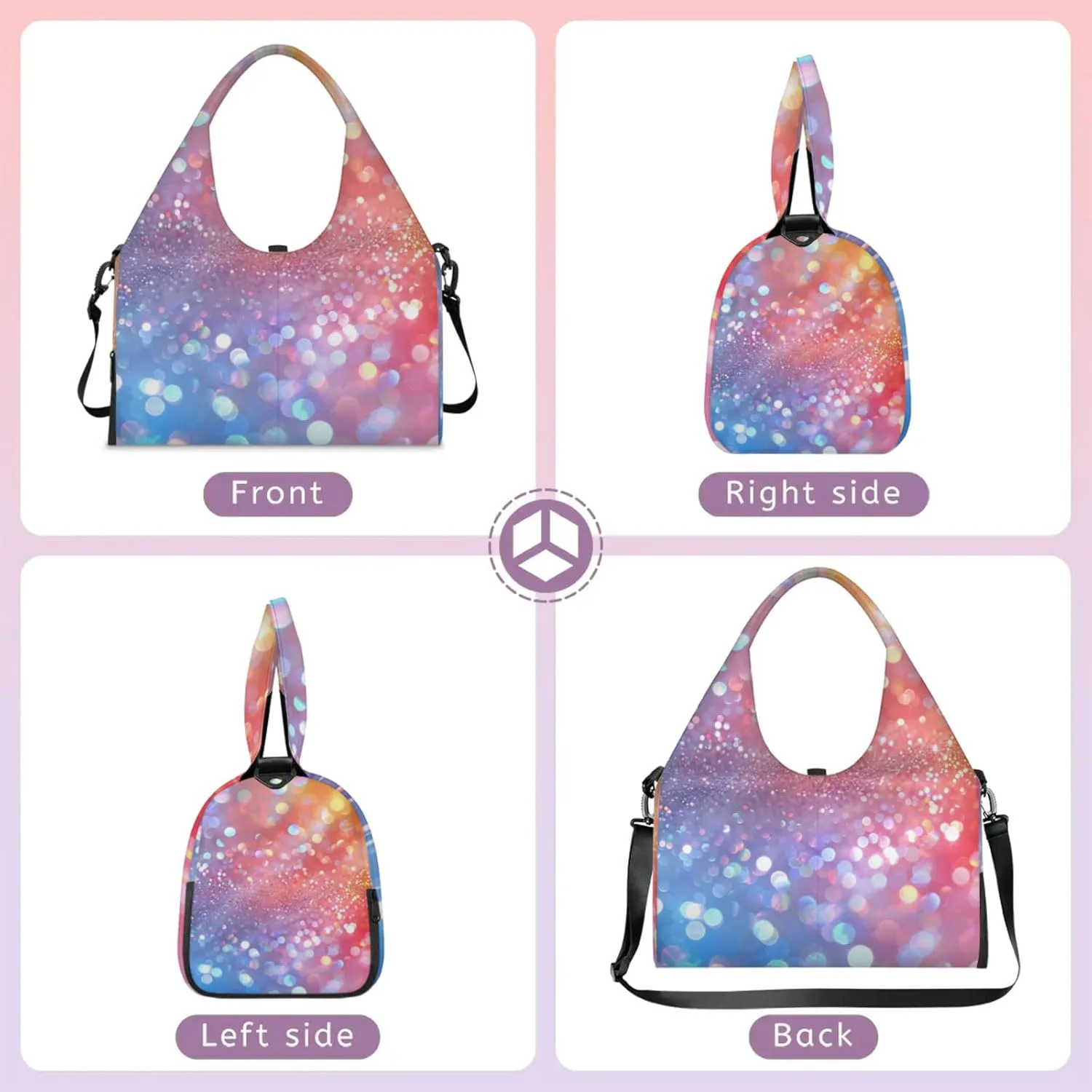 Glitter Wall Paper Gym Bag Yoga Mat Tote for Women with Shoes Compartment Lightweight Duffle Travel Carrier Wet Dry Storage Pockets Adjustable Pilates Mats Shoulder Bags for Sport Swim