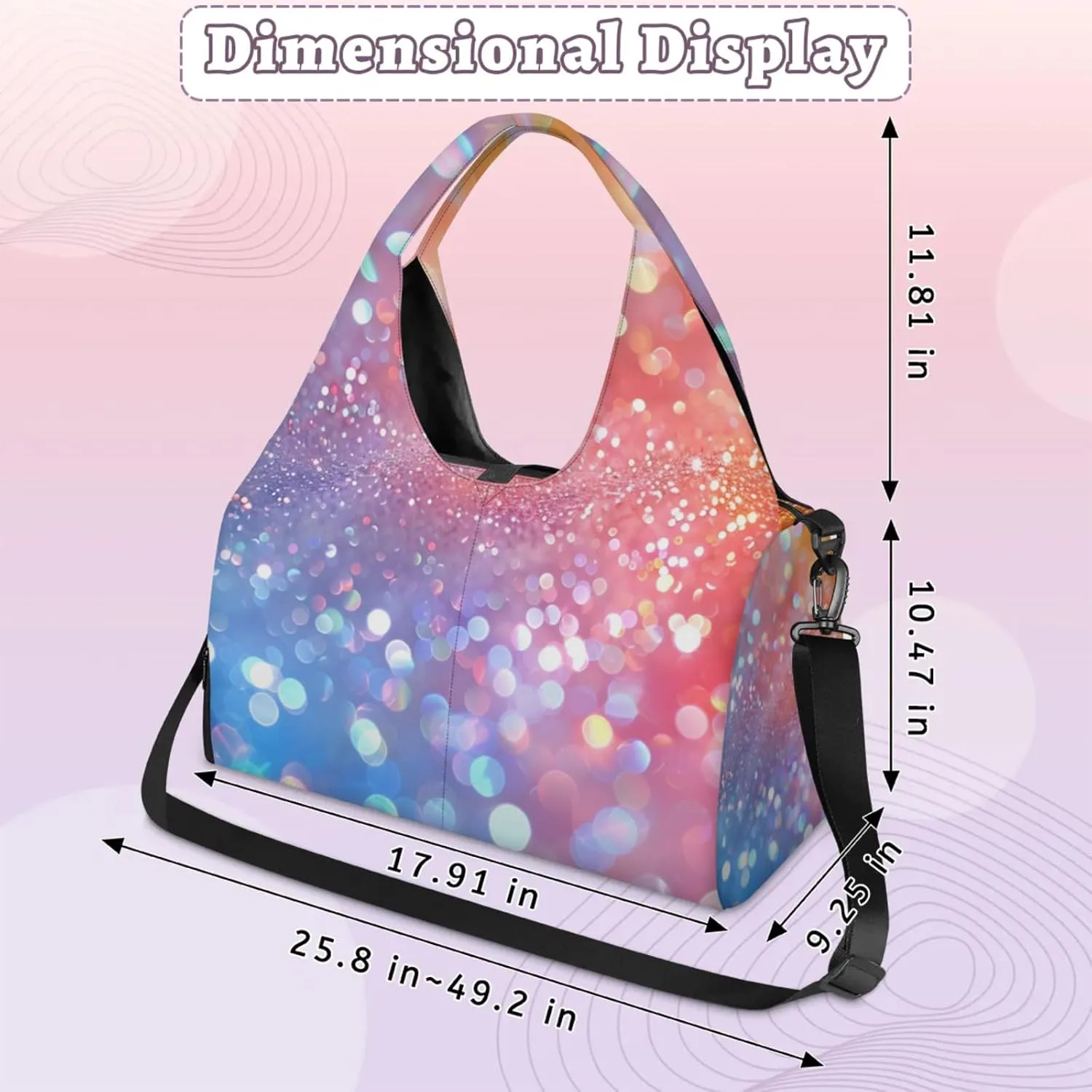 Glitter Wall Paper Gym Bag Yoga Mat Tote for Women with Shoes Compartment Lightweight Duffle Travel Carrier Wet Dry Storage Pockets Adjustable Pilates Mats Shoulder Bags for Sport Swim