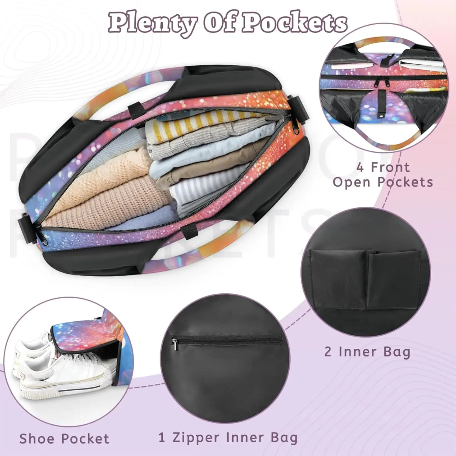 Glitter Wall Paper Gym Bag Yoga Mat Tote for Women with Shoes Compartment Lightweight Duffle Travel Carrier Wet Dry Storage Pockets Adjustable Pilates Mats Shoulder Bags for Sport Swim