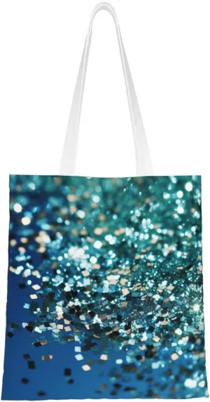 Glittered blue background Canvas Tote Bag for Women Grocery Bag Reusable Aesthetic Shopping Bags Beach Handbag