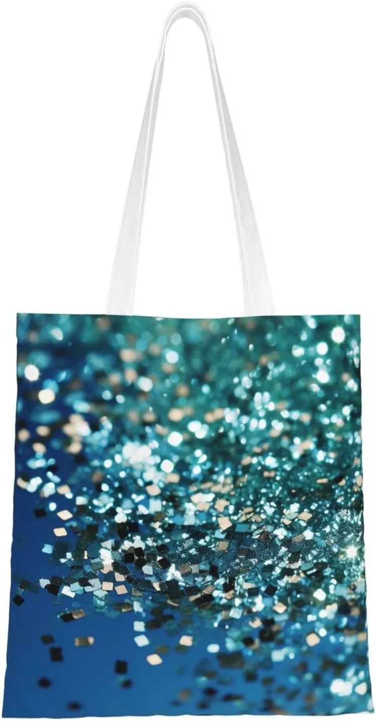 Glittered blue background Canvas Tote Bag for Women Grocery Bag Reusable Aesthetic Shopping Bags Beach Handbag