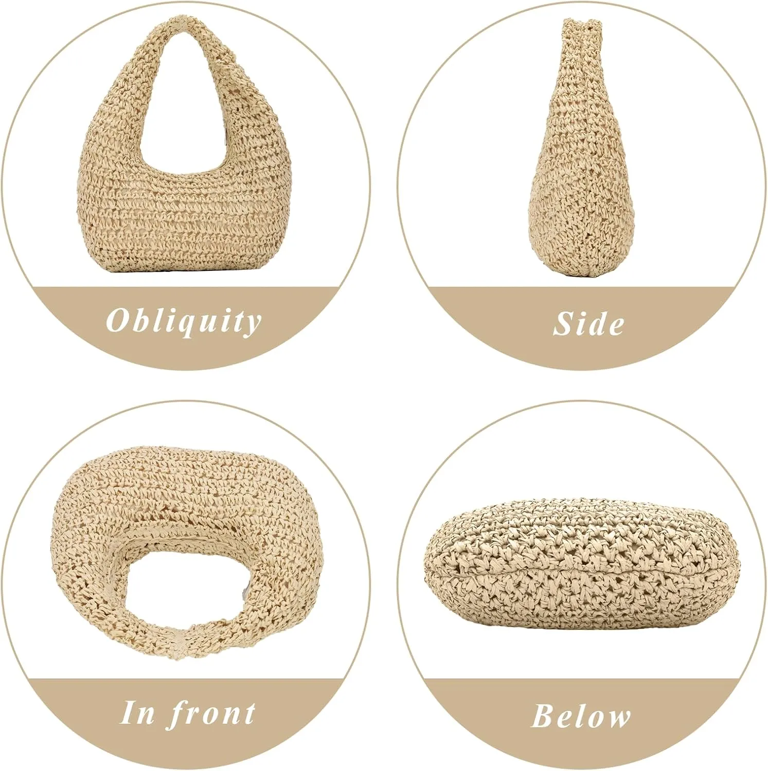 GOKTOW Crescent Straw Handbag for Women,Summer Raffia Beach Purse Tote Hobo Bag 2025