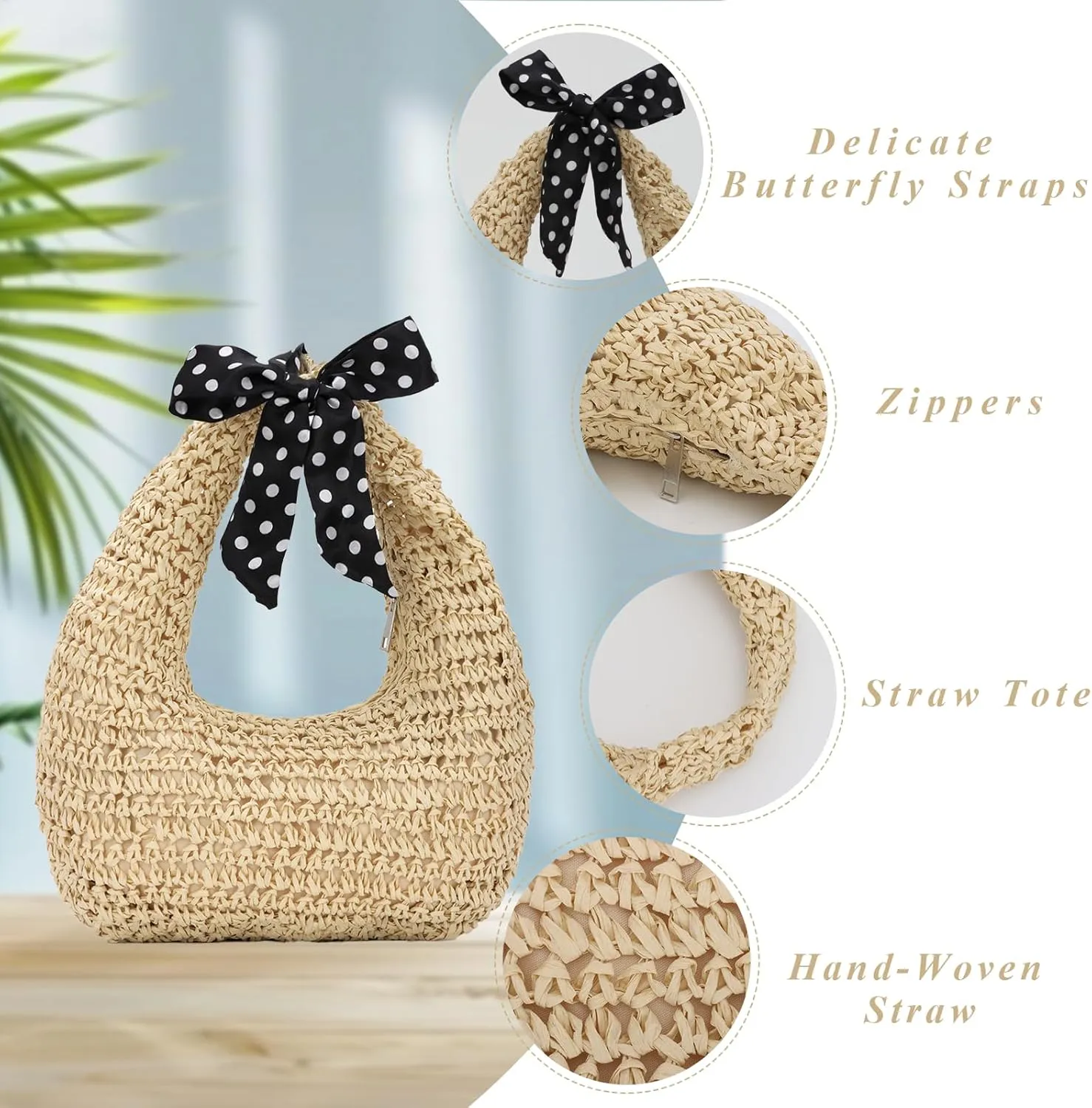 GOKTOW Crescent Straw Handbag for Women,Summer Raffia Beach Purse Tote Hobo Bag 2025