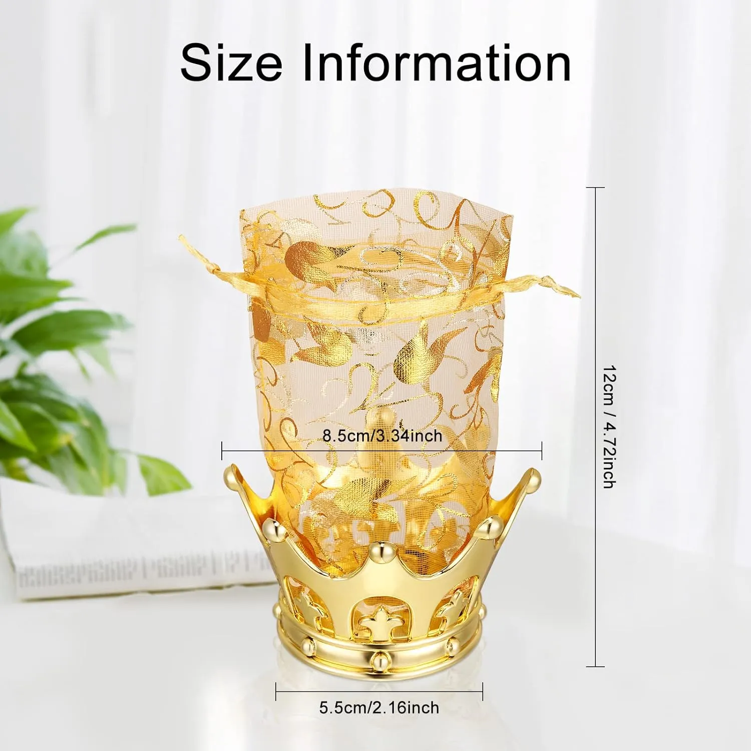 Gold Fillable Crown Goblet with Pouch for Candy Chocolate Cake Dessert Storage Decoration for Wedding Birthday Party(48 Pieces)