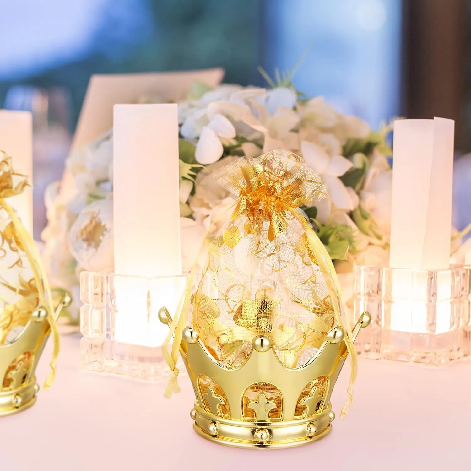 Gold Fillable Crown Goblet with Pouch for Candy Chocolate Cake Dessert Storage Decoration for Wedding Birthday Party(48 Pieces)
