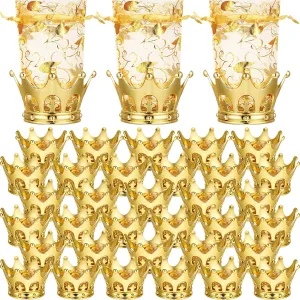 Gold Fillable Crown Goblet with Pouch for Candy Chocolate Cake Dessert Storage Decoration for Wedding Birthday Party(48 Pieces)
