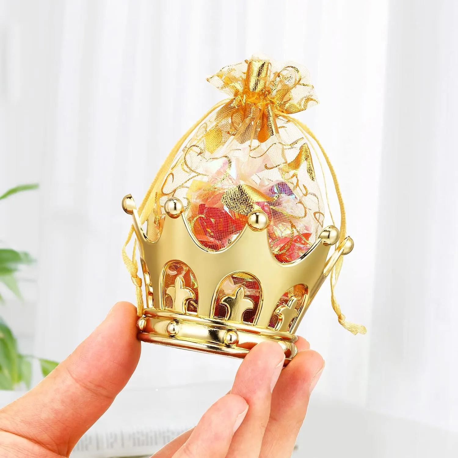 Gold Fillable Crown Goblet with Pouch for Candy Chocolate Cake Dessert Storage Decoration for Wedding Birthday Party(48 Pieces)
