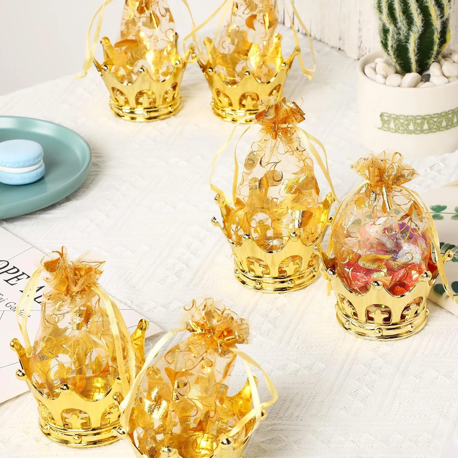 Gold Fillable Crown Goblet with Pouch for Candy Chocolate Cake Dessert Storage Decoration for Wedding Birthday Party(48 Pieces)