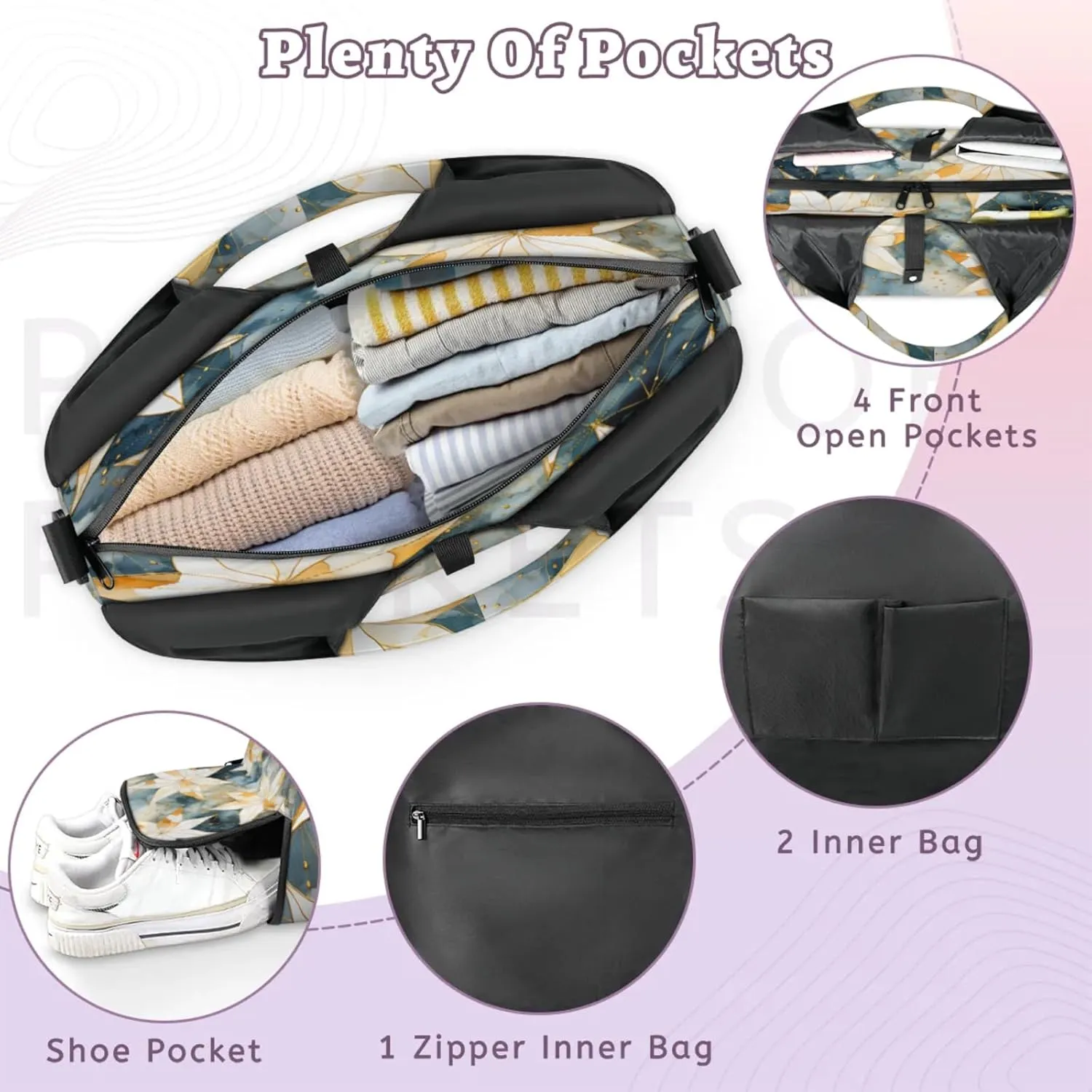 Golden Star Motif Waterproof Gym Bag for Men Women, Sports Duffel Bag with Shoe Compartment Yoga Mat Holder, Portable Large Travel Bag for Fitness, Camping, Weekend Trips