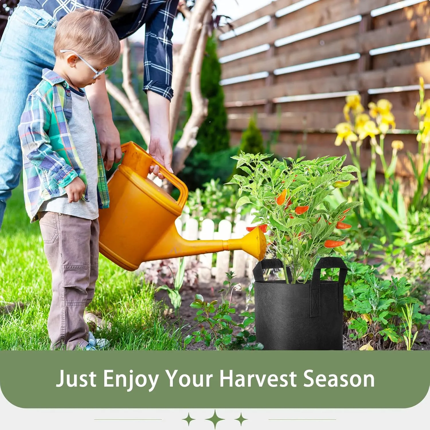 GreatBuddy 1 Gallon Grow Bags 24-Pack, Thick Fabric Pots for Plants, Sturdy Handles & Reinforced Stitching, Labels Included, Black