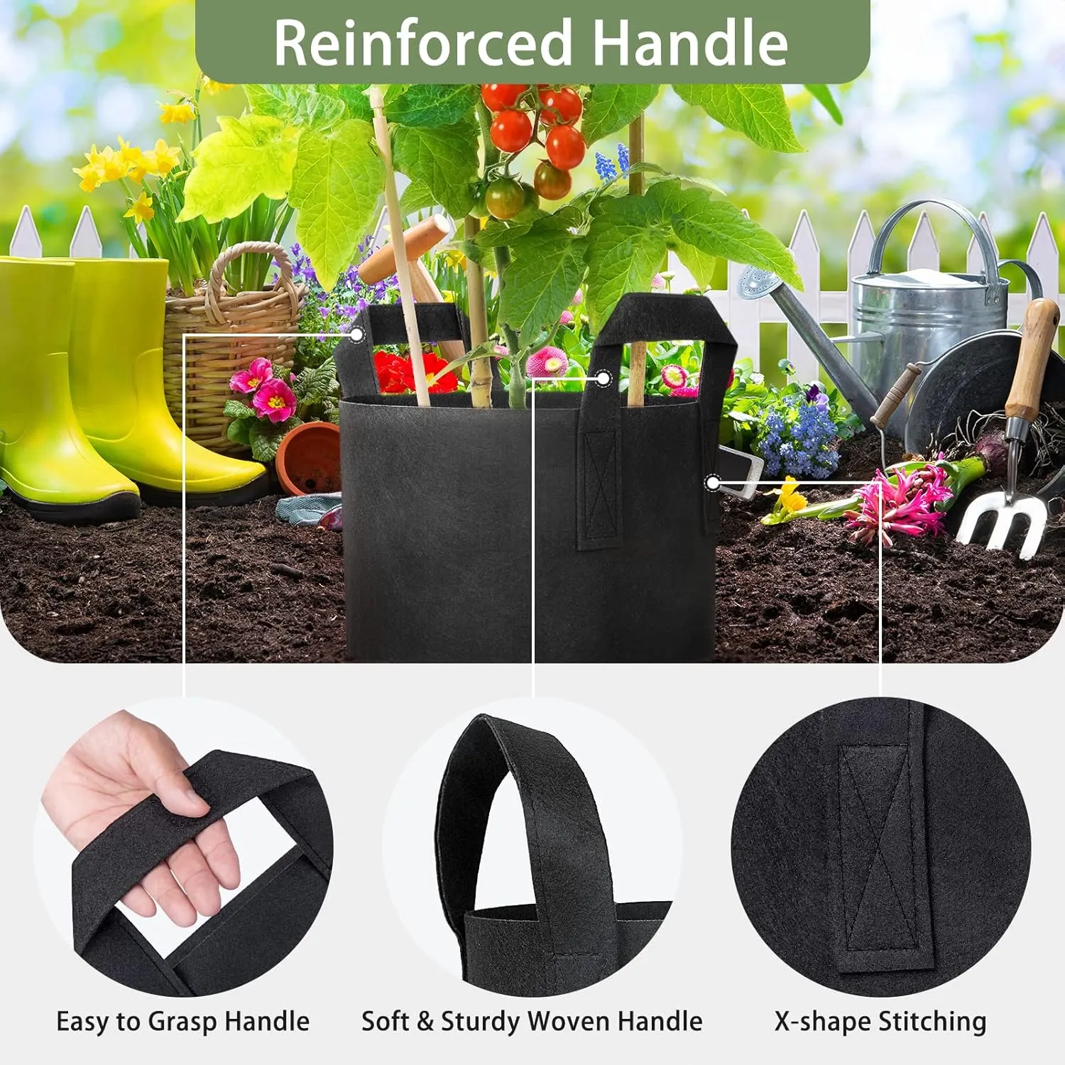 GreatBuddy 1 Gallon Grow Bags 24-Pack, Thick Fabric Pots for Plants, Sturdy Handles & Reinforced Stitching, Labels Included, Black