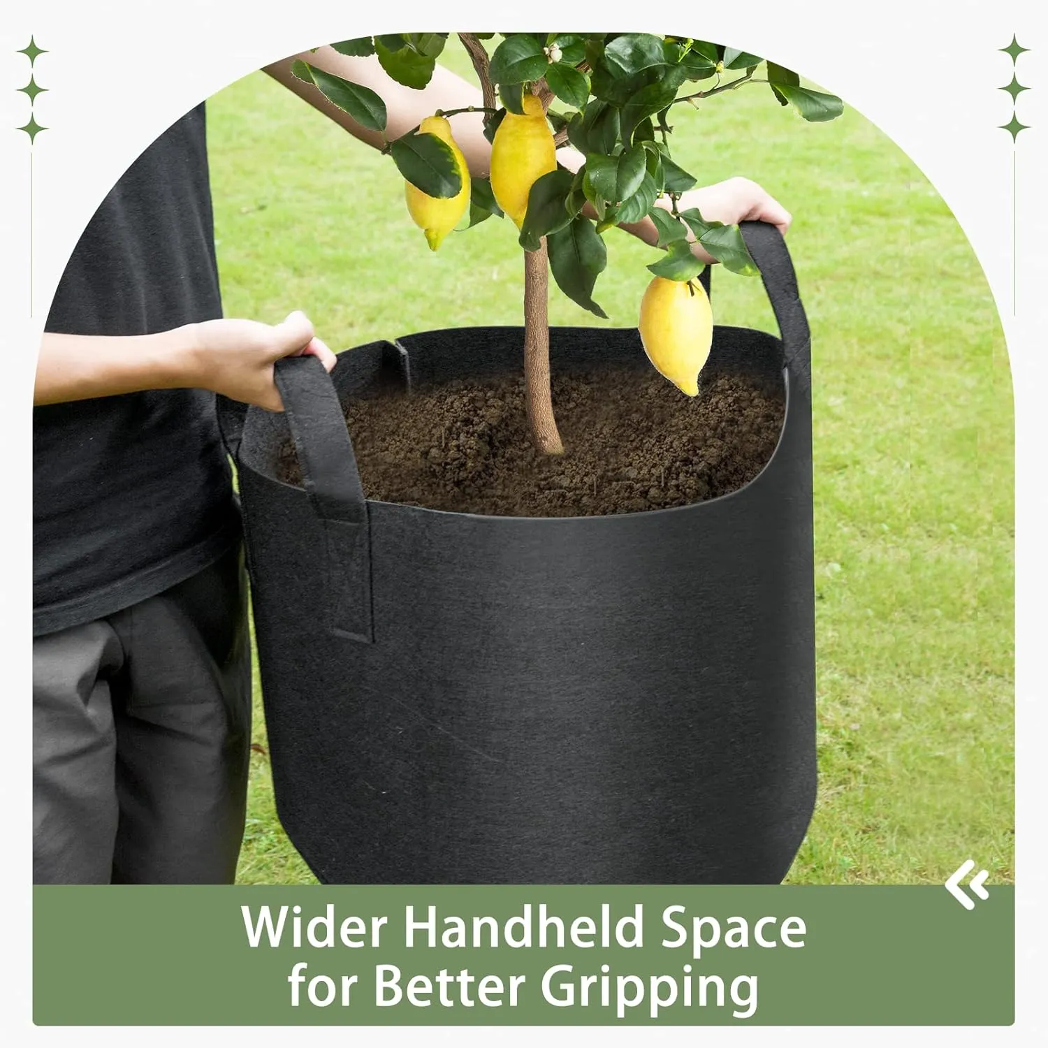GreatBuddy 15 Gallon Grow Bags 6-Pack, Thick Fabric Pots for Plants, Sturdy Handles & Reinforced Stitching, Labels Included, Black