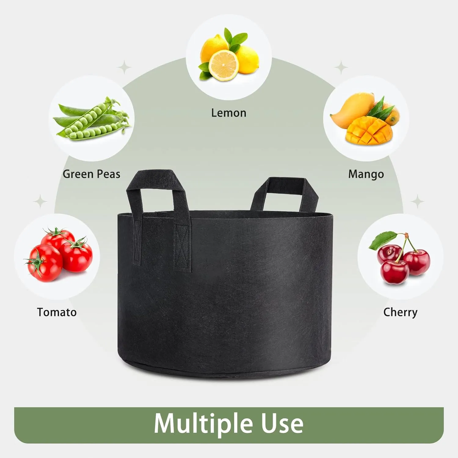 GreatBuddy 15 Gallon Grow Bags 6-Pack, Thick Fabric Pots for Plants, Sturdy Handles & Reinforced Stitching, Labels Included, Black