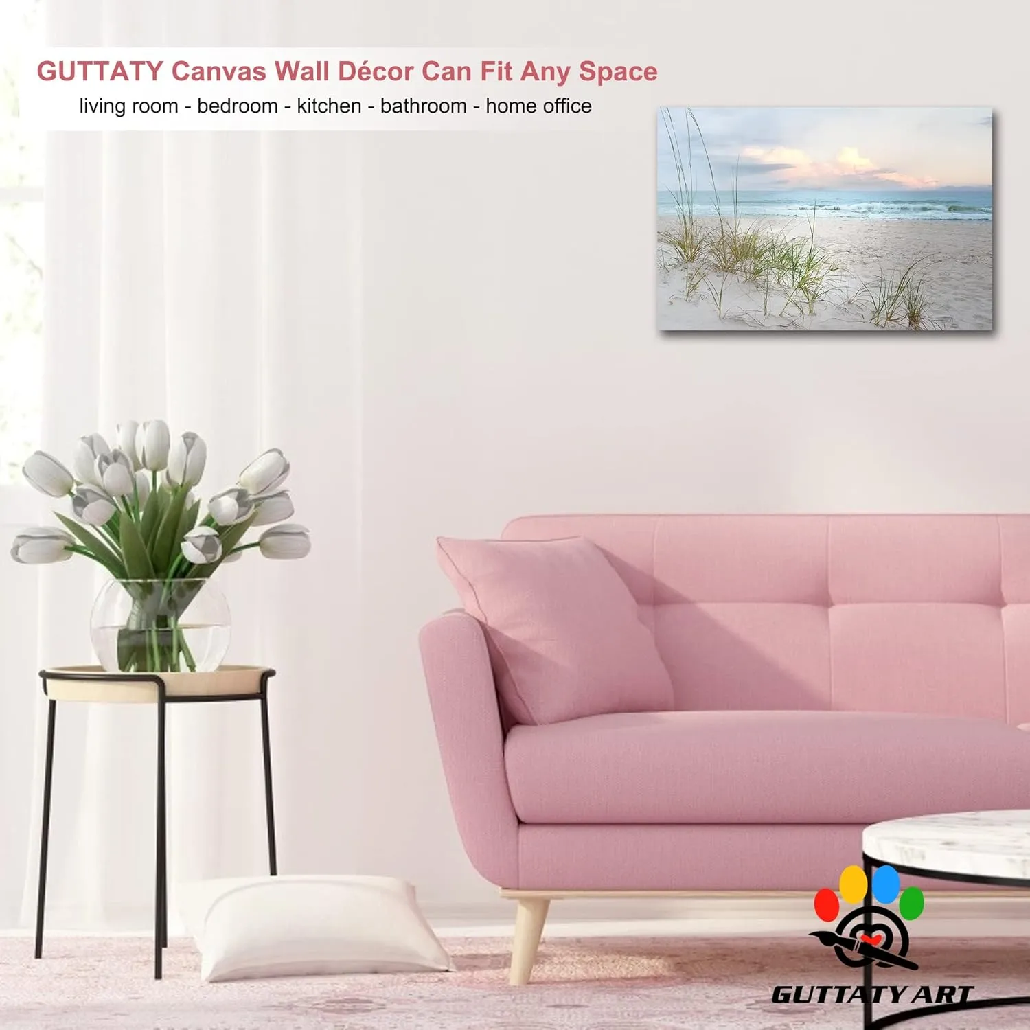 GUTTATY Beach Canvas Wall Art, Ocean Pictures Coastal Art Painting for Living Room Wall Decoration, Sea Poster Seascape Art Framed Canvas Print for Room Home Office Wall Decor (12x18 Inches)