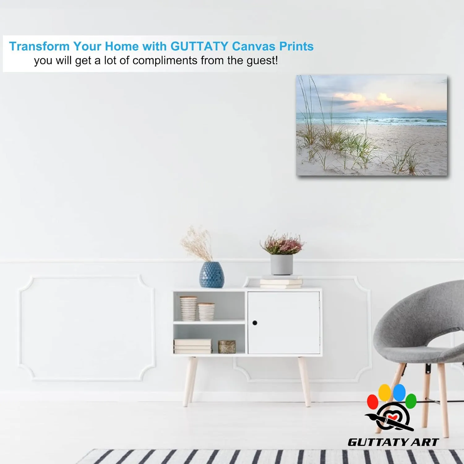 GUTTATY Beach Canvas Wall Art, Ocean Pictures Coastal Art Painting for Living Room Wall Decoration, Sea Poster Seascape Art Framed Canvas Print for Room Home Office Wall Decor (12x18 Inches)