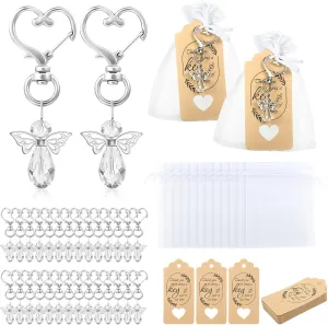 GWHOLE Angel Keychain with Organza Gift Bags and Thank You Favor Tags Return Gifts