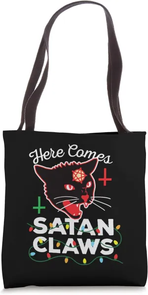 Hail Santa Funny Christmas Satan Claws Cat Punk Goth Metal Tote Bag