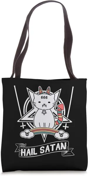 Hail Satan Death Metal Cat Kitten Lucipurr Black Heavy Rock Tote Bag