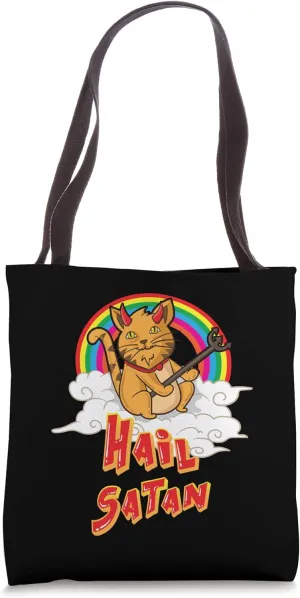 Hail Satan Death Metal Cat Kitten Lucipurr Black Heavy Rock Tote Bag