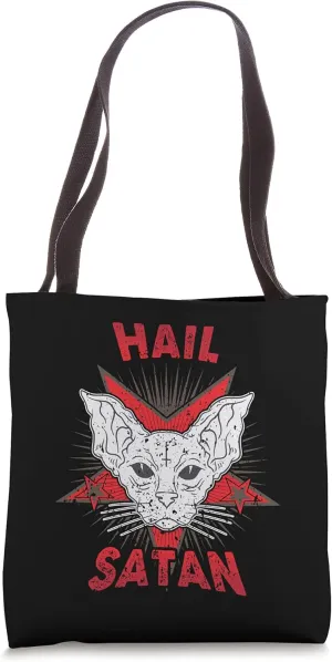 Hail Satan Death Metal Cat Kitten Lucipurr Black Heavy Rock Tote Bag