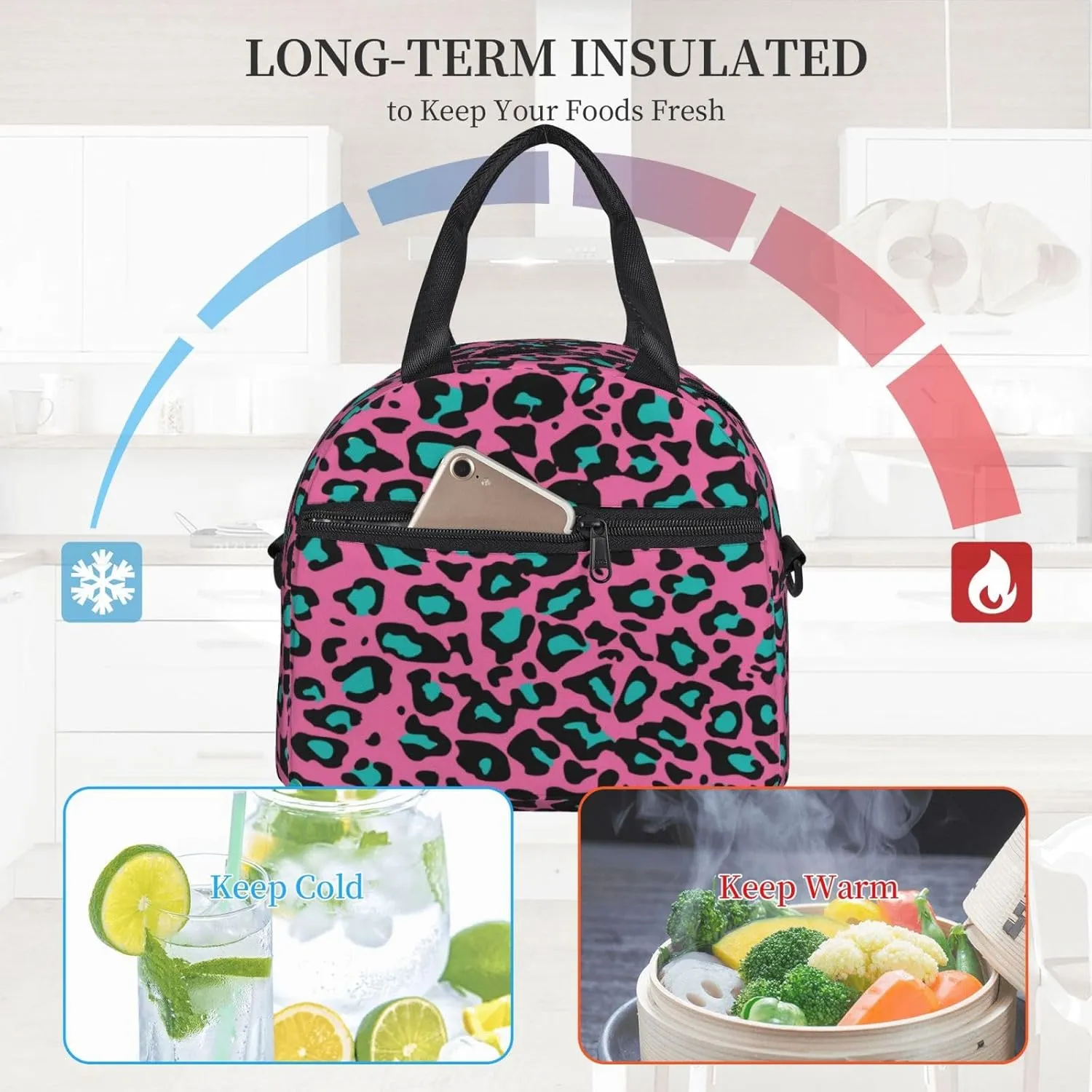 Halloween Themed,Insulated Reusable Lunch Bag Adult Large Lunch Box for Women and Men,Pumpkins Trick Or Treat and Carved,Adjustable Shoulder Strap,Front Zipper Pocket,Orange