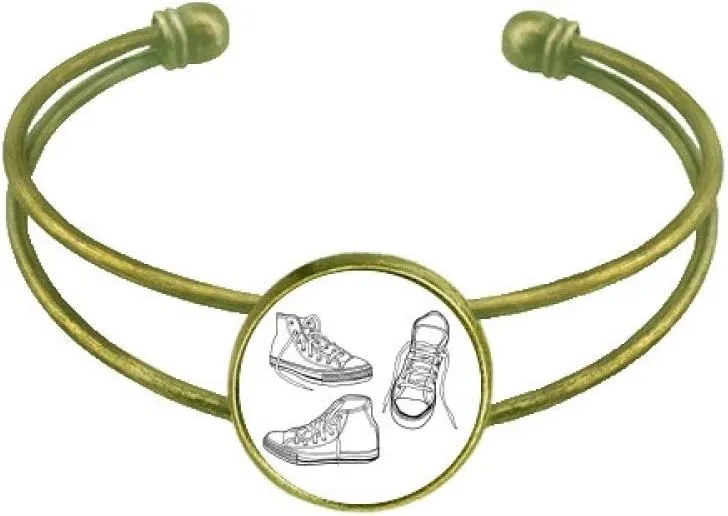 Hand Painted White Canvas Shoes Bracelet Bangle Retro Open Cuff Jewelry