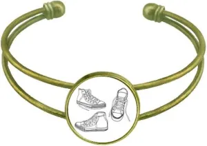 Hand Painted White Canvas Shoes Bracelet Bangle Retro Open Cuff Jewelry