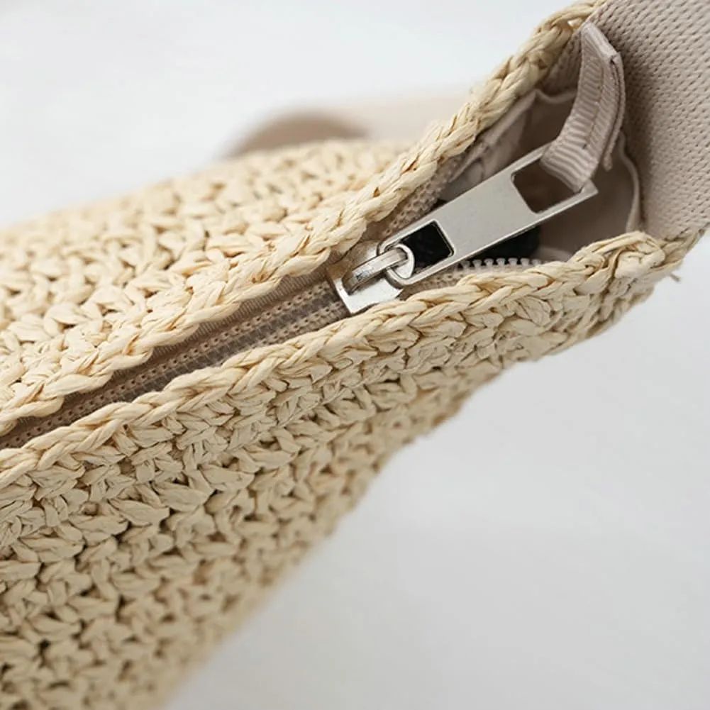 Hand-Woven Dumpling Bags for Women Straw Beach Purse with Adjustable Strap Lightweight Casual Cross Body Bags