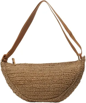 Hand-Woven Dumpling Bags for Women Straw Beach Purse with Adjustable Strap Lightweight Casual Cross Body Bags