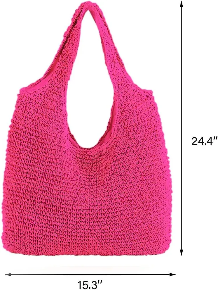 Hand-woven Soft Large Straw Shoulder Bag Boho Straw Handle Tote Retro Summer Beach Bag Rattan Handbag