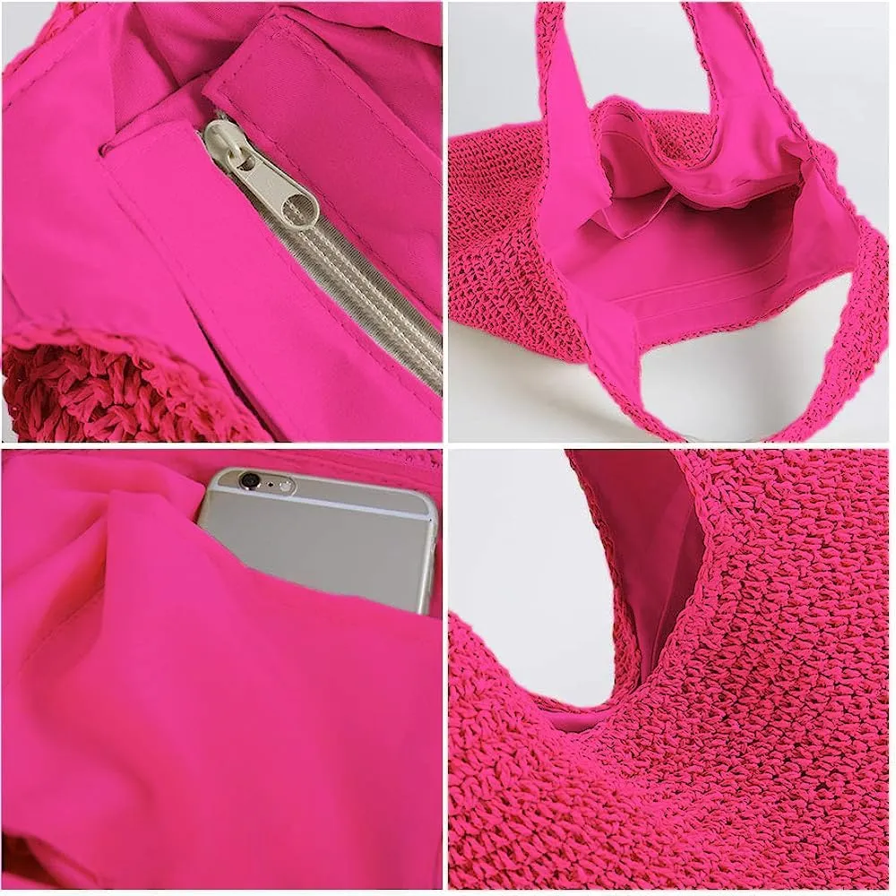 Hand-woven Soft Large Straw Shoulder Bag Boho Straw Handle Tote Retro Summer Beach Bag Rattan Handbag