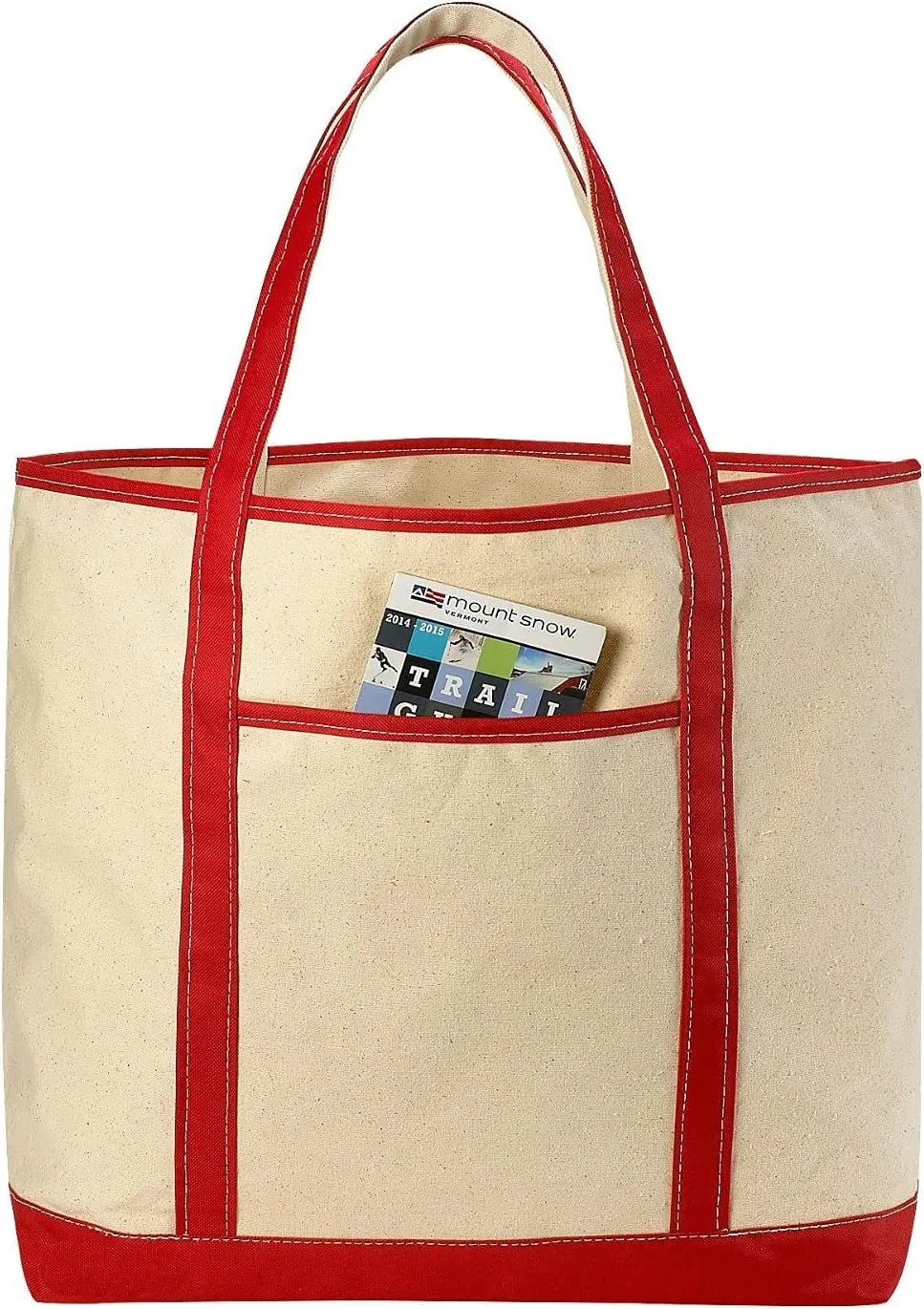 Handy Laundry Canvas Tote Beach Bag - Large Bags with Shoulder Straps, Strong Enough to Carry Beach Gear and Wet Towels. Front Pocket, Inside Zippered Pocket. (Red)