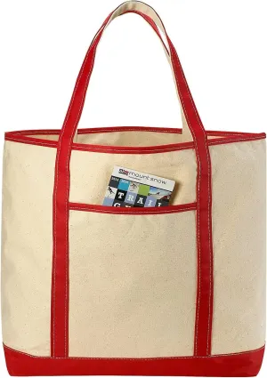 Handy Laundry Canvas Tote Beach Bag - Large Bags with Shoulder Straps, Strong Enough to Carry Beach Gear and Wet Towels. Front Pocket, Inside Zippered Pocket. (Red)