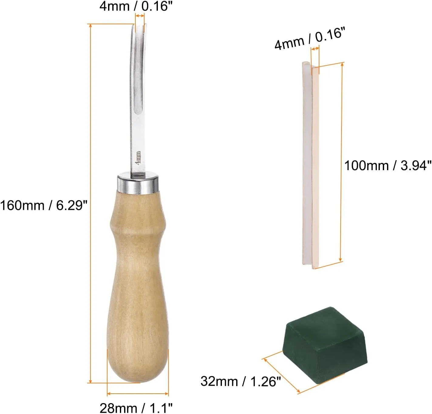 HARFINGTON 5pcs Leather Edge Beveler 4mm Wide Mouth Leather Edge Skiving Tool with 2 Side Whetstone Polishing Compound for Leather Working Tools Skiver DIY Leathercraft Cutting