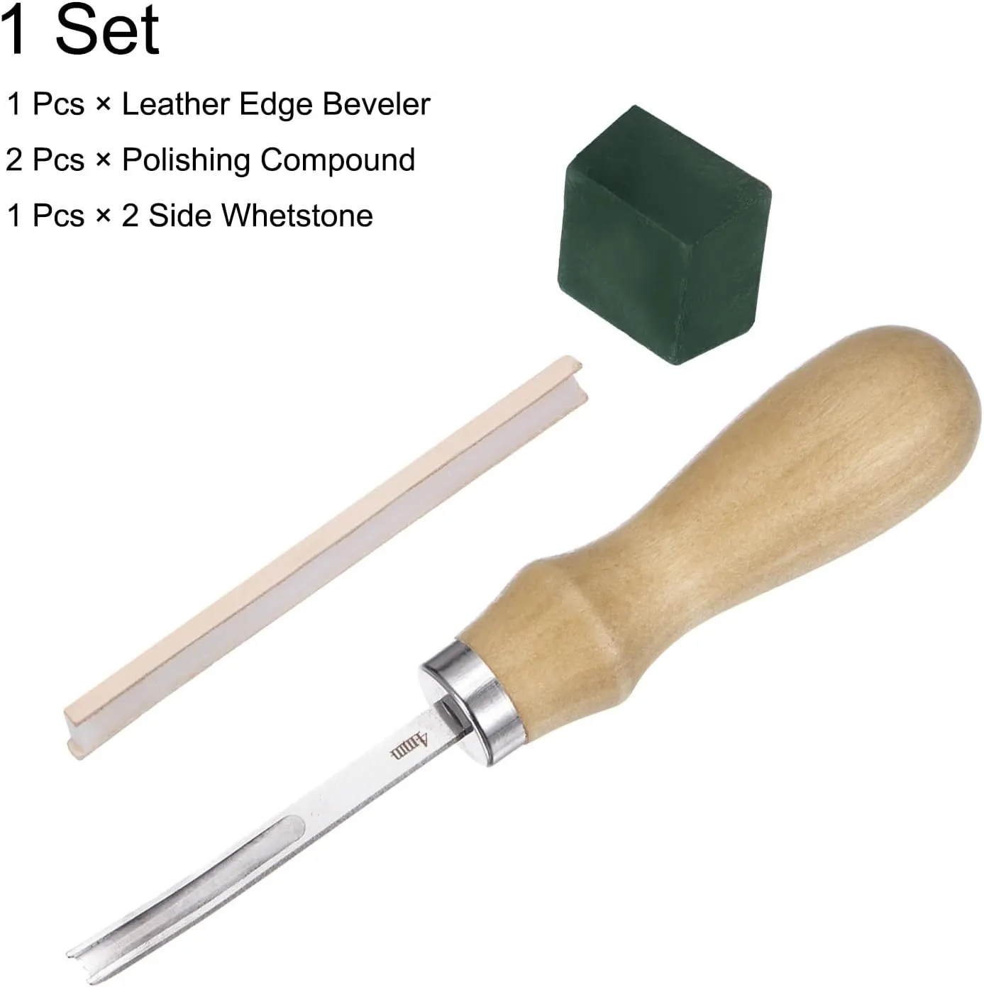 HARFINGTON 5pcs Leather Edge Beveler 4mm Wide Mouth Leather Edge Skiving Tool with 2 Side Whetstone Polishing Compound for Leather Working Tools Skiver DIY Leathercraft Cutting