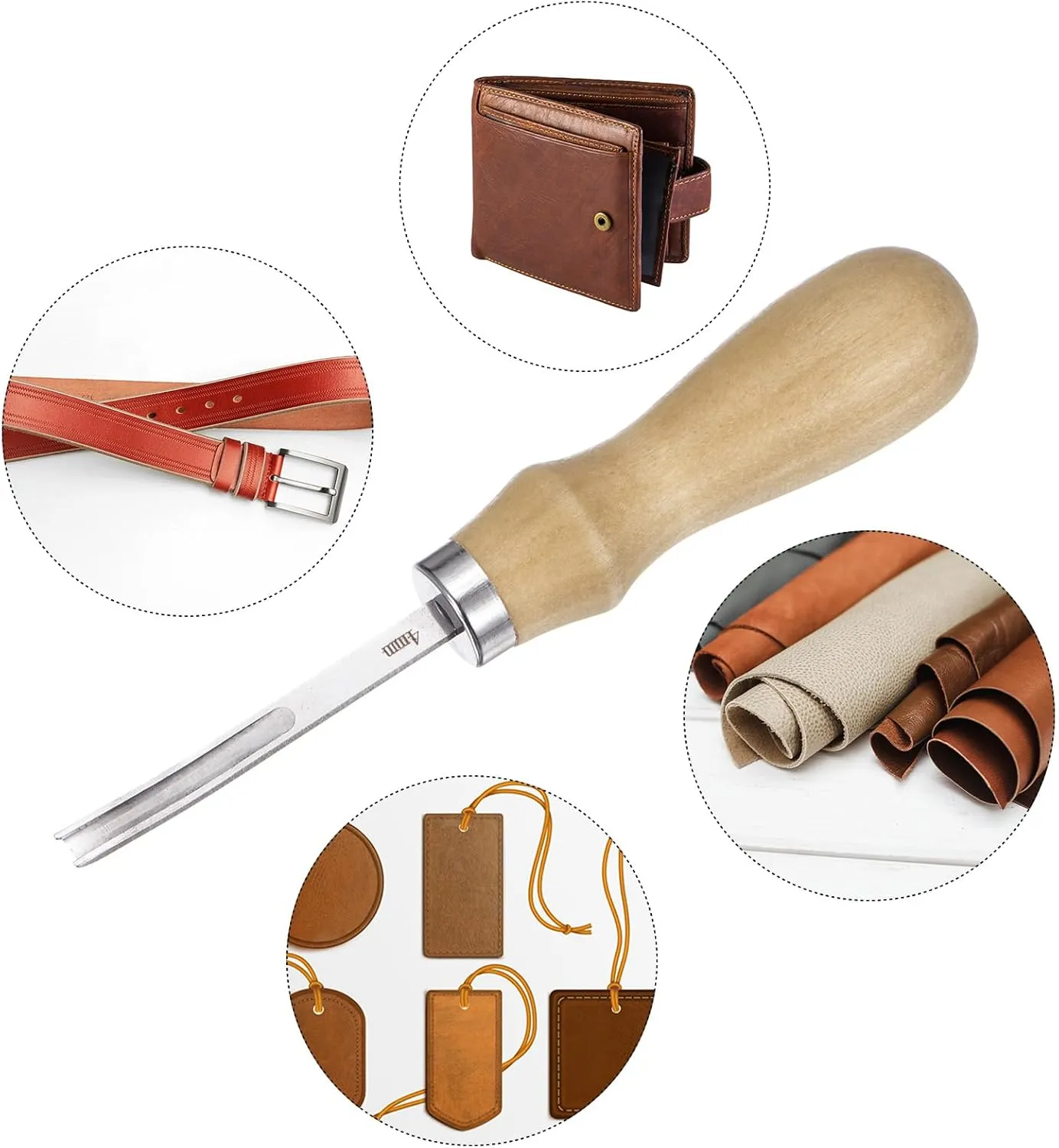 HARFINGTON 5pcs Leather Edge Beveler 4mm Wide Mouth Leather Edge Skiving Tool with 2 Side Whetstone Polishing Compound for Leather Working Tools Skiver DIY Leathercraft Cutting