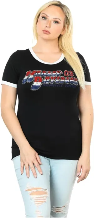 Harley-Davidson Women's Boho Glory Colorblock Trim Crew Neck Tee Shirt, Black