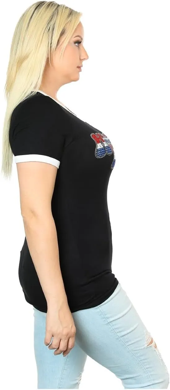 Harley-Davidson Women's Boho Glory Colorblock Trim Crew Neck Tee Shirt, Black
