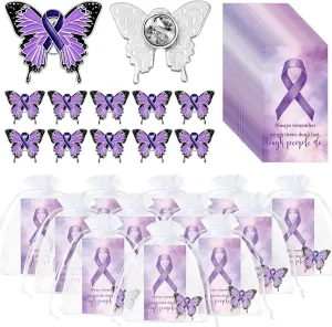Harloon Purple Awareness Butterfly Pins Domestic Violence Pin Lupus Fibromyalgia Alzheimers Cancer Awareness Brooch with Inspirational Cards Organza Bags for Charity Event Fundraise Gathering