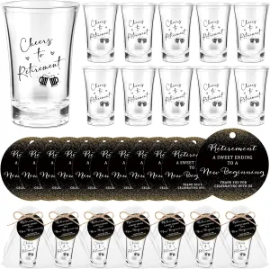 Havawish 50 Sets Retirement Party Favors for Guests 1.2 oz Cheers to Retirement Shot Glasses Acrylic Clear Shot Cups with Thank You Tags Organza Bag Gifts for Retired Men Women party Decoration