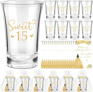 Havawish Quinceanera Party Favors for Guests Golden Sweet 15 Acrylic Clear Shot Glasses with Thank You Cards Organza Bags Mis Quince Anos Quinceanera 15th Birthday Party Favors
