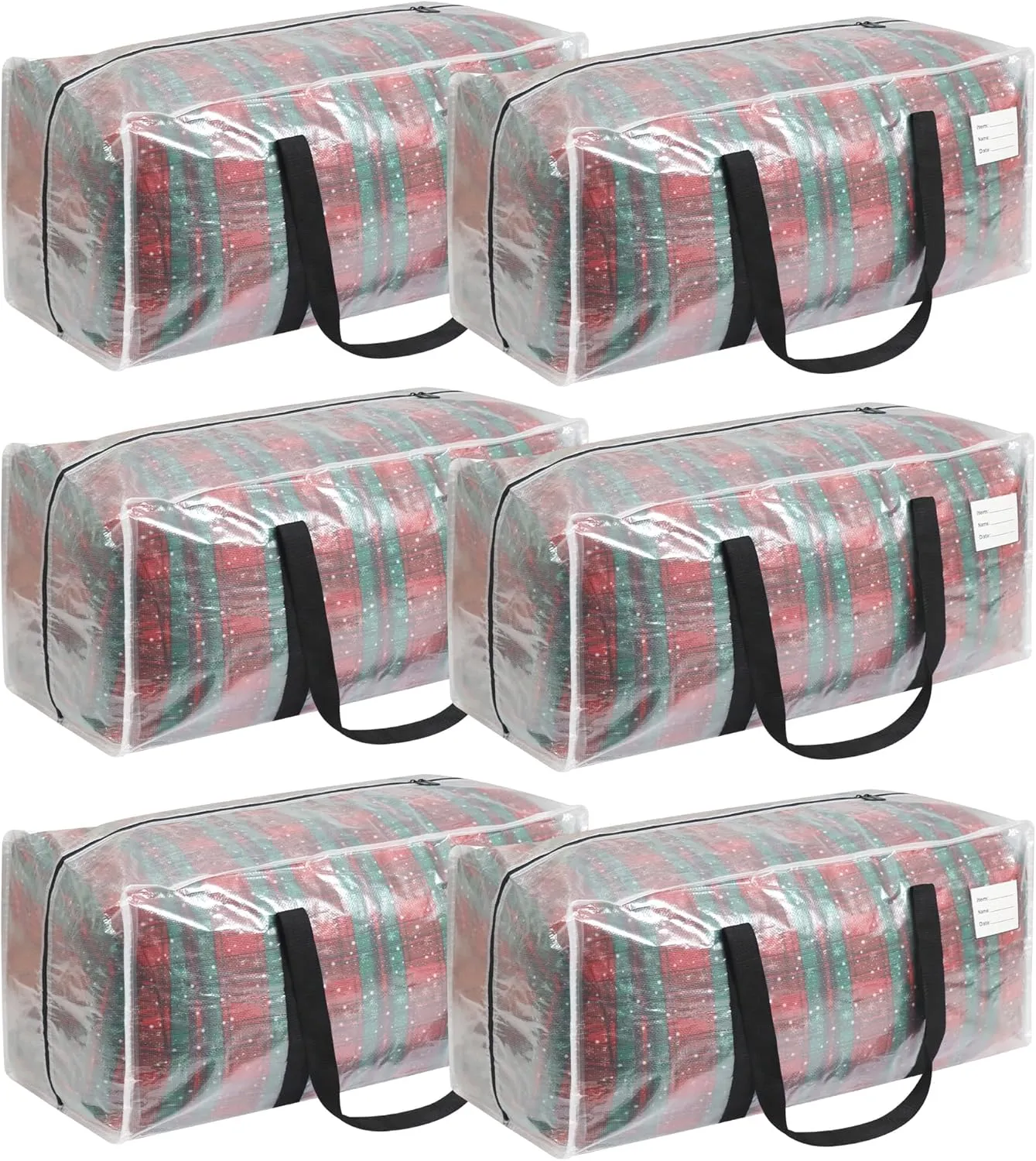 Heavy Duty Moving Bags, 6 Pack with Full Wrap Carry Handles and Double Zippers, 27 Gallon- 200lbs Large Storage Bins，with Labeled Window for Clothing, Bedding Storage, Packing Bags for Moving