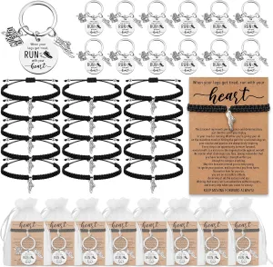 Henoyso 10 Sets Track and Field Gift Bulk Cross Country Running Gifts, 10 Adjustable Running Charm Bracelets 10 Track and Field Keychains with 10 Organza Bags for Women Men